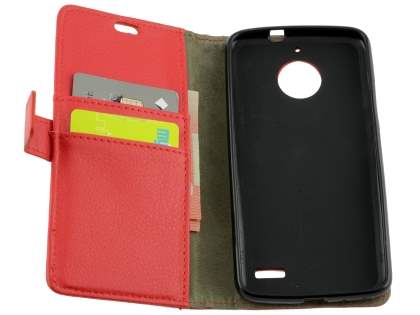 Slim Synthetic Leather Wallet Case with Stand for Motorola Moto E4 - Red