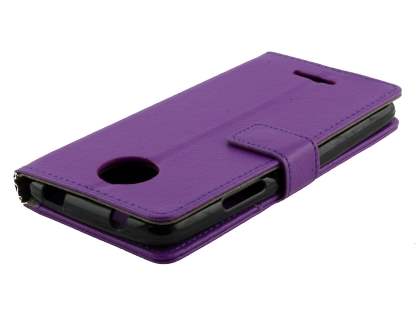 Slim Synthetic Leather Wallet Case with Stand for Motorola Moto C - Purple