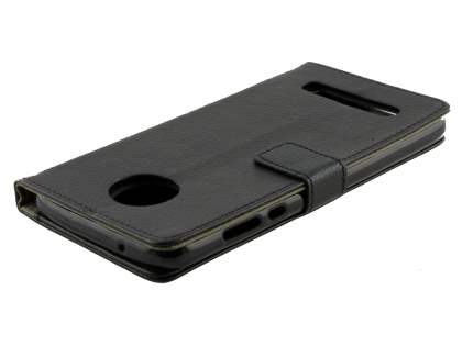 Slim Synthetic Leather Wallet Case with Stand for Motorola Z2 Play - Classic Black