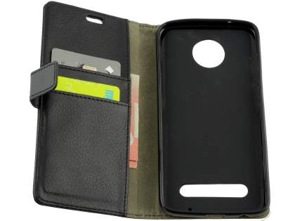 Slim Synthetic Leather Wallet Case with Stand for Motorola Z2 Play - Classic Black