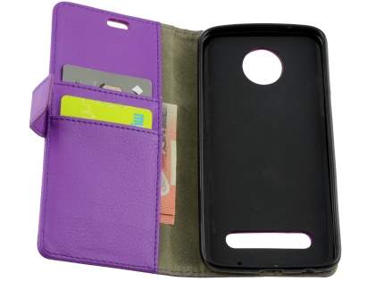 Slim Synthetic Leather Wallet Case with Stand for Motorola Z2 Play - Purple