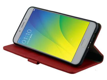 Slim Synthetic Leather Wallet Case with Stand for Oppo A77 (2017) - Red