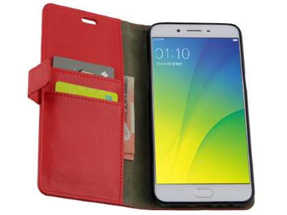 Slim Synthetic Leather Wallet Case with Stand for Oppo A77 (2017) - Red