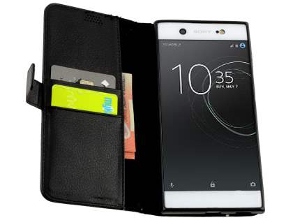 Slim Synthetic Leather Wallet Case with Stand for Sony Xperia XA1 Ultra - Classic Black