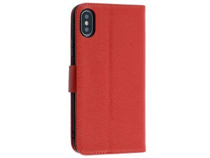 Premium Leather Wallet Case with Stand for Apple iPhone Xs/X - Red Leather Wallet Case