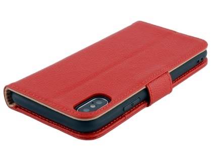 Premium Leather Wallet Case with Stand for Apple iPhone Xs/X - Red