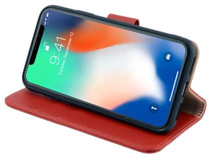 Premium Leather Wallet Case with Stand for Apple iPhone Xs/X - Red