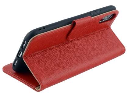 Premium Leather Wallet Case with Stand for Apple iPhone Xs/X - Red