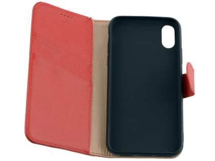 Premium Leather Wallet Case with Stand for Apple iPhone Xs/X - Red