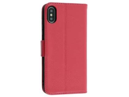 Premium Leather Wallet Case with Stand for Apple iPhone Xs/X - Pink Leather Wallet Case