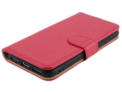 Premium Leather Wallet Case with Stand for Apple iPhone Xs/X - Pink