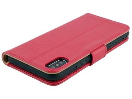 Premium Leather Wallet Case with Stand for Apple iPhone Xs/X - Pink