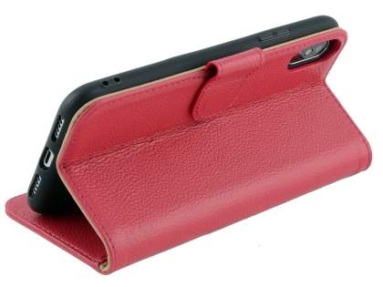 Premium Leather Wallet Case with Stand for Apple iPhone Xs/X - Pink