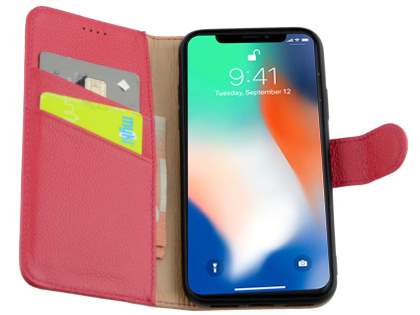 Premium Leather Wallet Case with Stand for Apple iPhone Xs/X - Pink