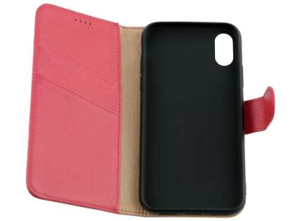 Premium Leather Wallet Case with Stand for Apple iPhone Xs/X - Pink