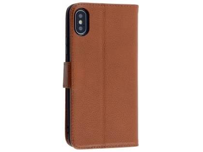 Premium Leather Wallet Case with Stand for Apple iPhone Xs/X - Caramel Leather Wallet Case