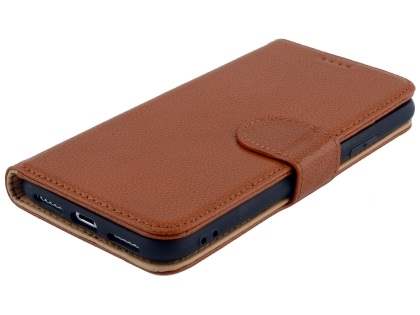 Premium Leather Wallet Case with Stand for Apple iPhone Xs/X - Caramel