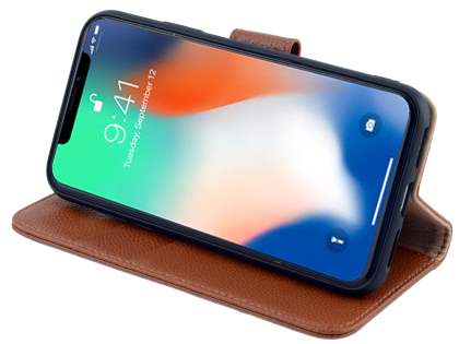 Premium Leather Wallet Case with Stand for Apple iPhone Xs/X - Caramel