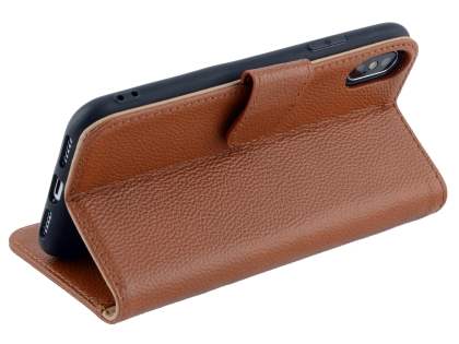 Premium Leather Wallet Case with Stand for Apple iPhone Xs/X - Caramel
