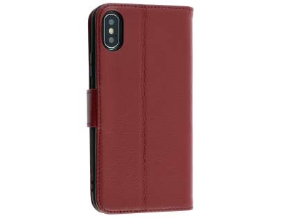 Premium Leather Wallet Case with Stand for Apple iPhone Xs/X - Rosewood Leather Wallet Case
