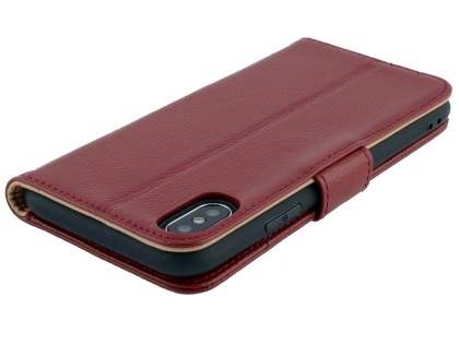 Premium Leather Wallet Case with Stand for Apple iPhone Xs/X - Rosewood