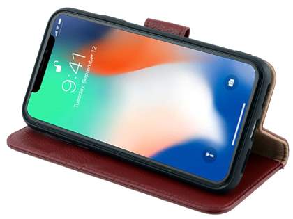 Premium Leather Wallet Case with Stand for Apple iPhone Xs/X - Rosewood