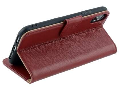 Premium Leather Wallet Case with Stand for Apple iPhone Xs/X - Rosewood
