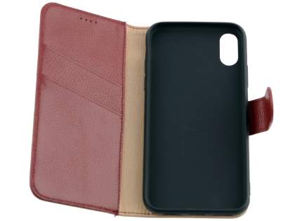 Premium Leather Wallet Case with Stand for Apple iPhone Xs/X - Rosewood