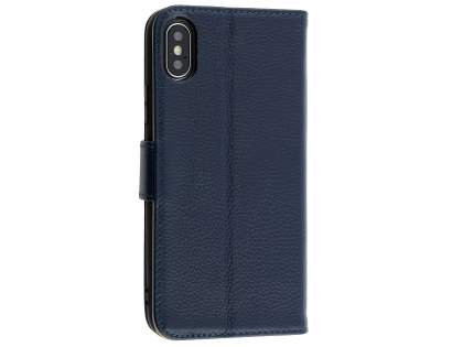 Premium Leather Wallet Case with Stand for Apple iPhone Xs/X - Midnight Blue Leather Wallet Case