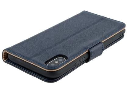 Premium Leather Wallet Case with Stand for Apple iPhone Xs/X - Midnight Blue