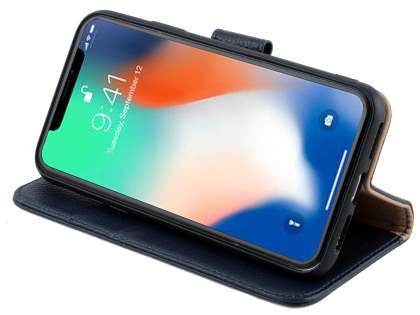 Premium Leather Wallet Case with Stand for Apple iPhone Xs/X - Midnight Blue