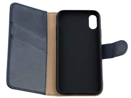 Premium Leather Wallet Case with Stand for Apple iPhone Xs/X - Midnight Blue