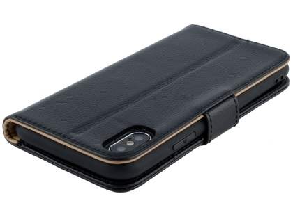 Premium Leather Wallet Case with Stand for Apple iPhone Xs/X - Black