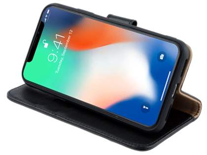 Premium Leather Wallet Case with Stand for Apple iPhone Xs/X - Black