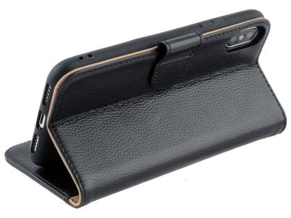 Premium Leather Wallet Case with Stand for Apple iPhone Xs/X - Black