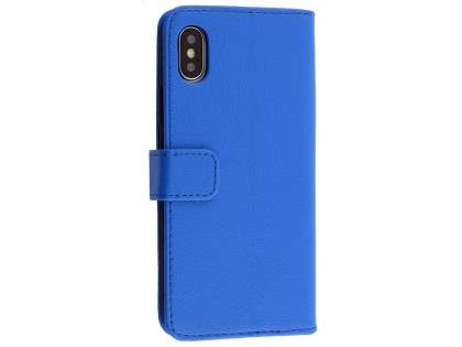 Synthetic Leather Wallet Case with Stand for Apple iPhone Xs/X - Blue