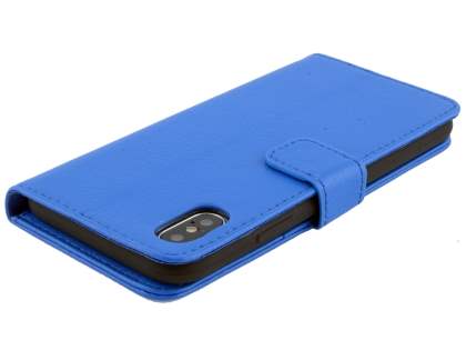Synthetic Leather Wallet Case with Stand for Apple iPhone Xs/X - Blue