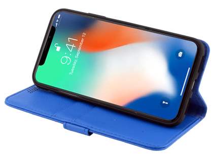 Synthetic Leather Wallet Case with Stand for Apple iPhone Xs/X - Blue