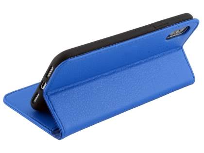 Synthetic Leather Wallet Case with Stand for Apple iPhone Xs/X - Blue