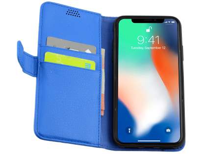 Synthetic Leather Wallet Case with Stand for Apple iPhone Xs/X - Blue