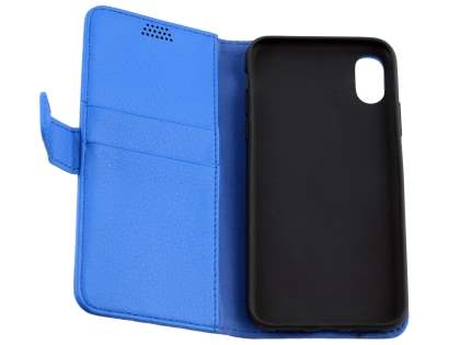 Synthetic Leather Wallet Case with Stand for Apple iPhone Xs/X - Blue