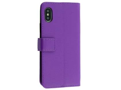 Synthetic Leather Wallet Case with Stand for Apple iPhone Xs/X - Purple