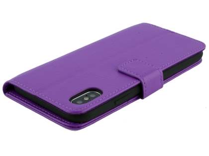 Synthetic Leather Wallet Case with Stand for Apple iPhone Xs/X - Purple