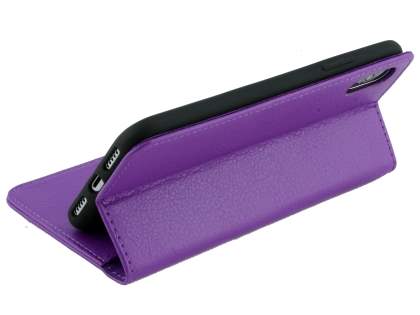 Synthetic Leather Wallet Case with Stand for Apple iPhone Xs/X - Purple