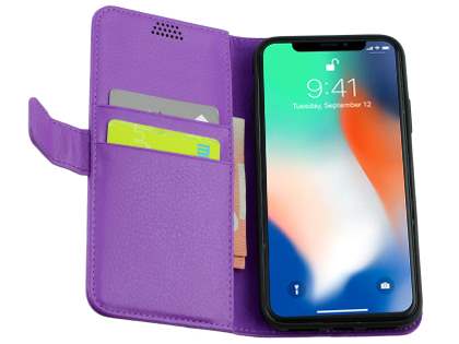 Synthetic Leather Wallet Case with Stand for Apple iPhone Xs/X - Purple