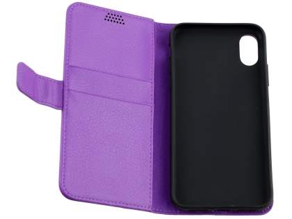 Synthetic Leather Wallet Case with Stand for Apple iPhone Xs/X - Purple