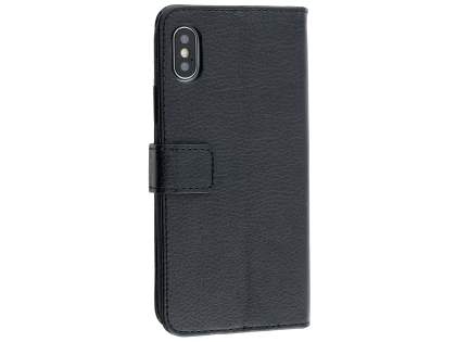 Synthetic Leather Wallet Case with Stand for Apple iPhone Xs/X - Black