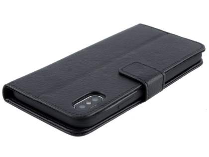 Synthetic Leather Wallet Case with Stand for Apple iPhone Xs/X - Black