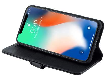 Synthetic Leather Wallet Case with Stand for Apple iPhone Xs/X - Black