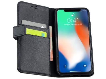 Synthetic Leather Wallet Case with Stand for Apple iPhone Xs/X - Black